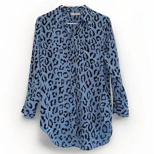 A.L.C. Blue and Black Leopard Print Button-Down Shirt